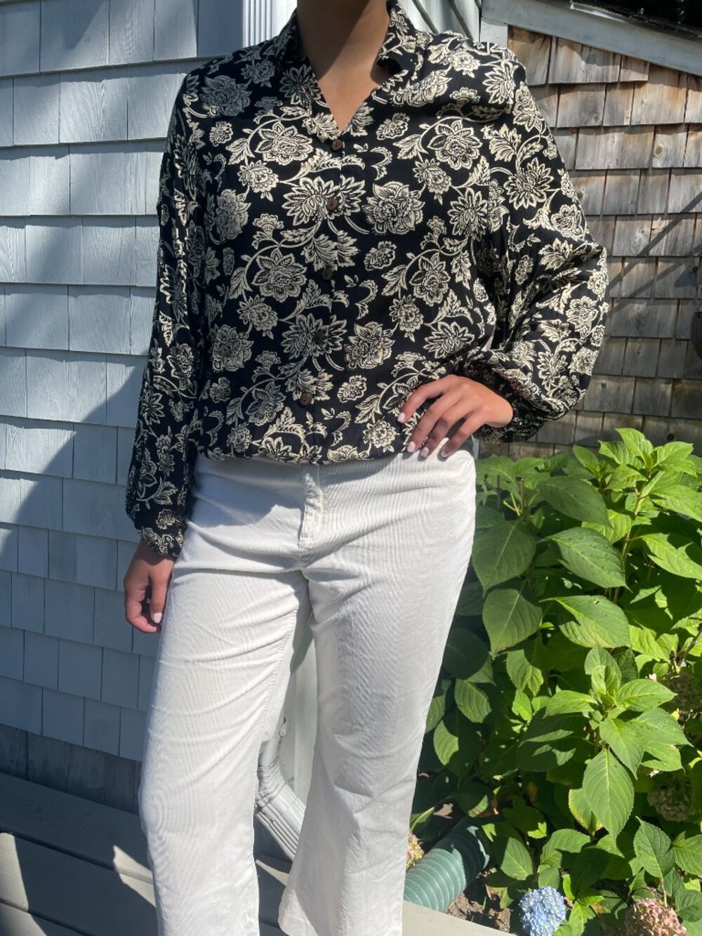 Brown Floral Button-Up Top, S/M